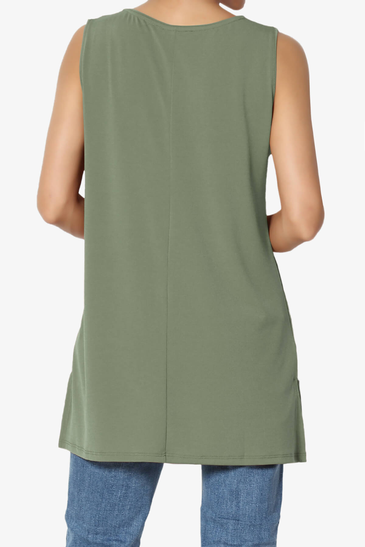 Load image into Gallery viewer, Lilly Sleeveless Side Slit Fluid Knit Tank Top DUSTY OLIVE_2
