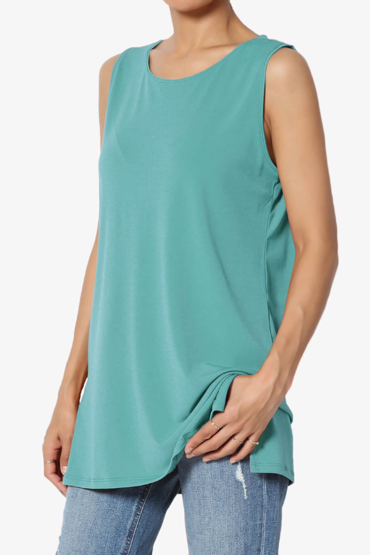 Load image into Gallery viewer, Lilly Sleeveless Side Slit Fluid Knit Tank Top DUSTY TEAL_3
