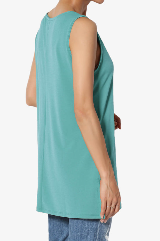 Load image into Gallery viewer, Lilly Sleeveless Side Slit Fluid Knit Tank Top DUSTY TEAL_4
