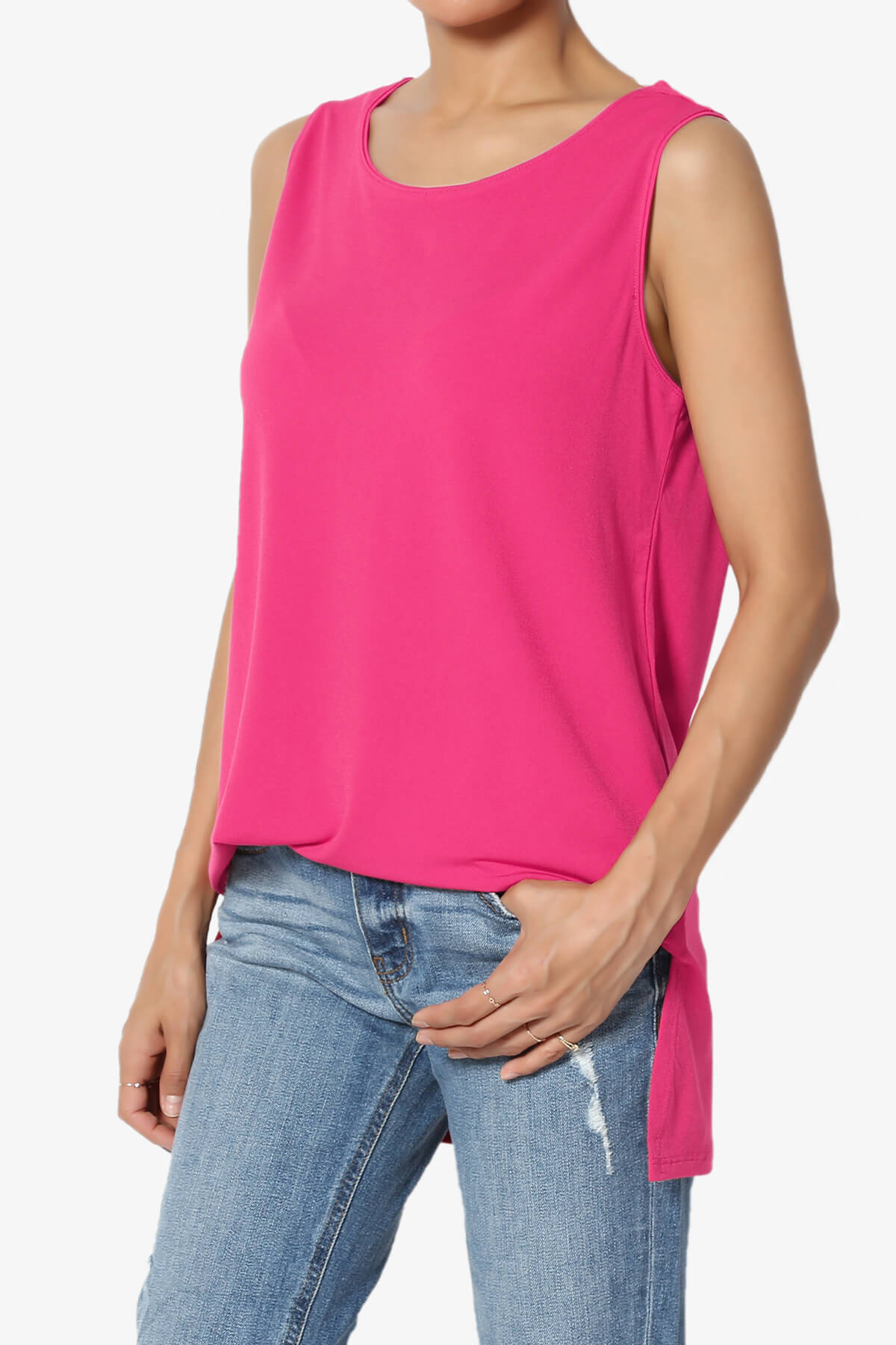 Load image into Gallery viewer, Lilly Sleeveless Side Slit Fluid Knit Tank Top HOT PINK_3
