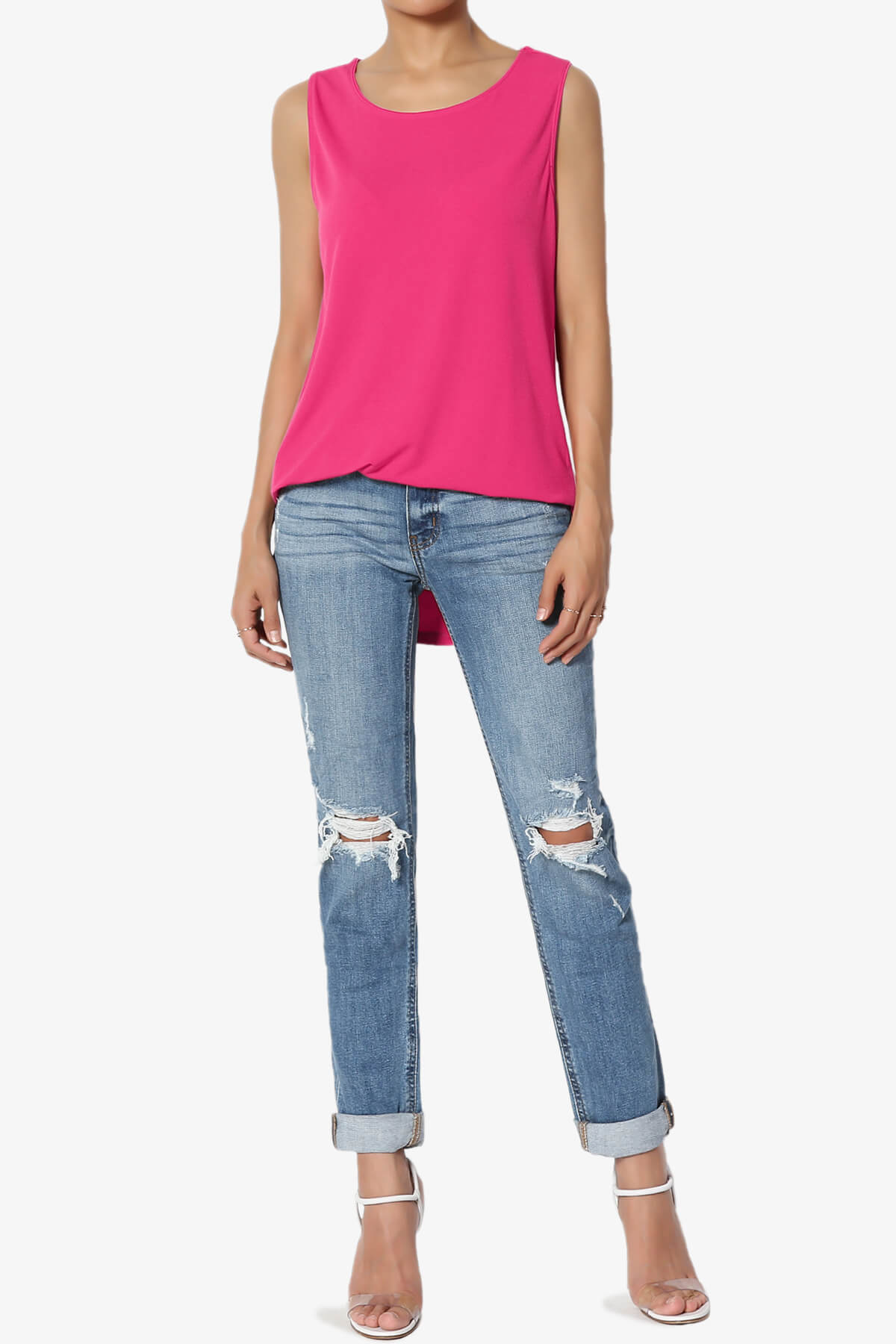 Load image into Gallery viewer, Lilly Sleeveless Side Slit Fluid Knit Tank Top HOT PINK_6
