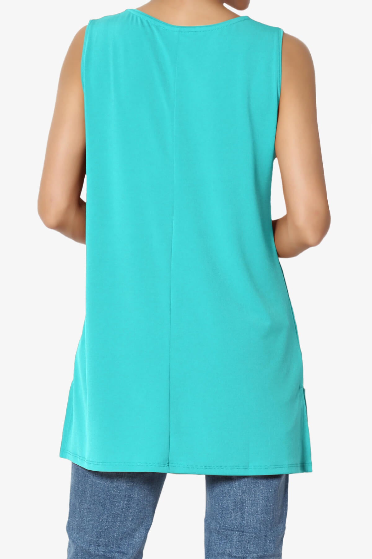 Load image into Gallery viewer, Lilly Sleeveless Side Slit Fluid Knit Tank Top ICE BLUE_2
