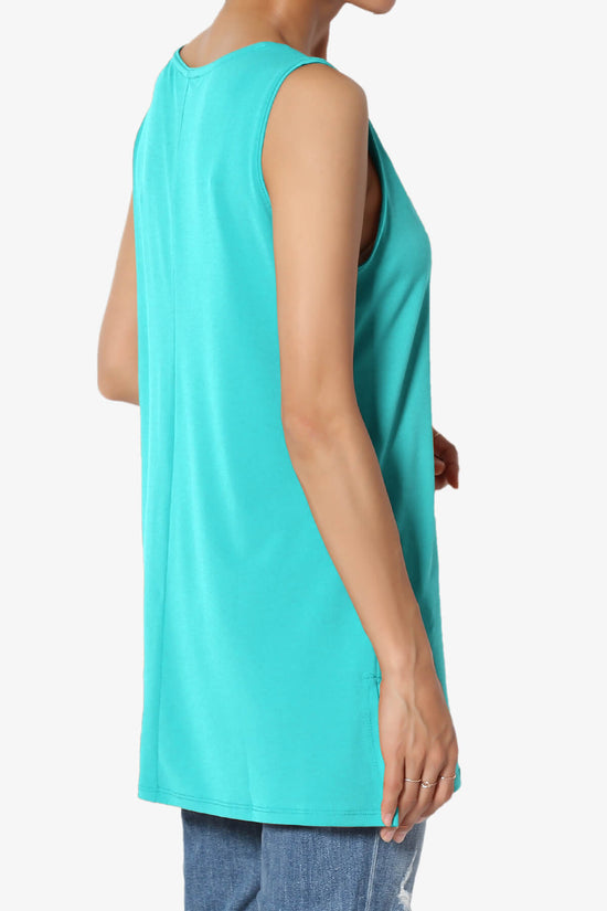 Load image into Gallery viewer, Lilly Sleeveless Side Slit Fluid Knit Tank Top ICE BLUE_4
