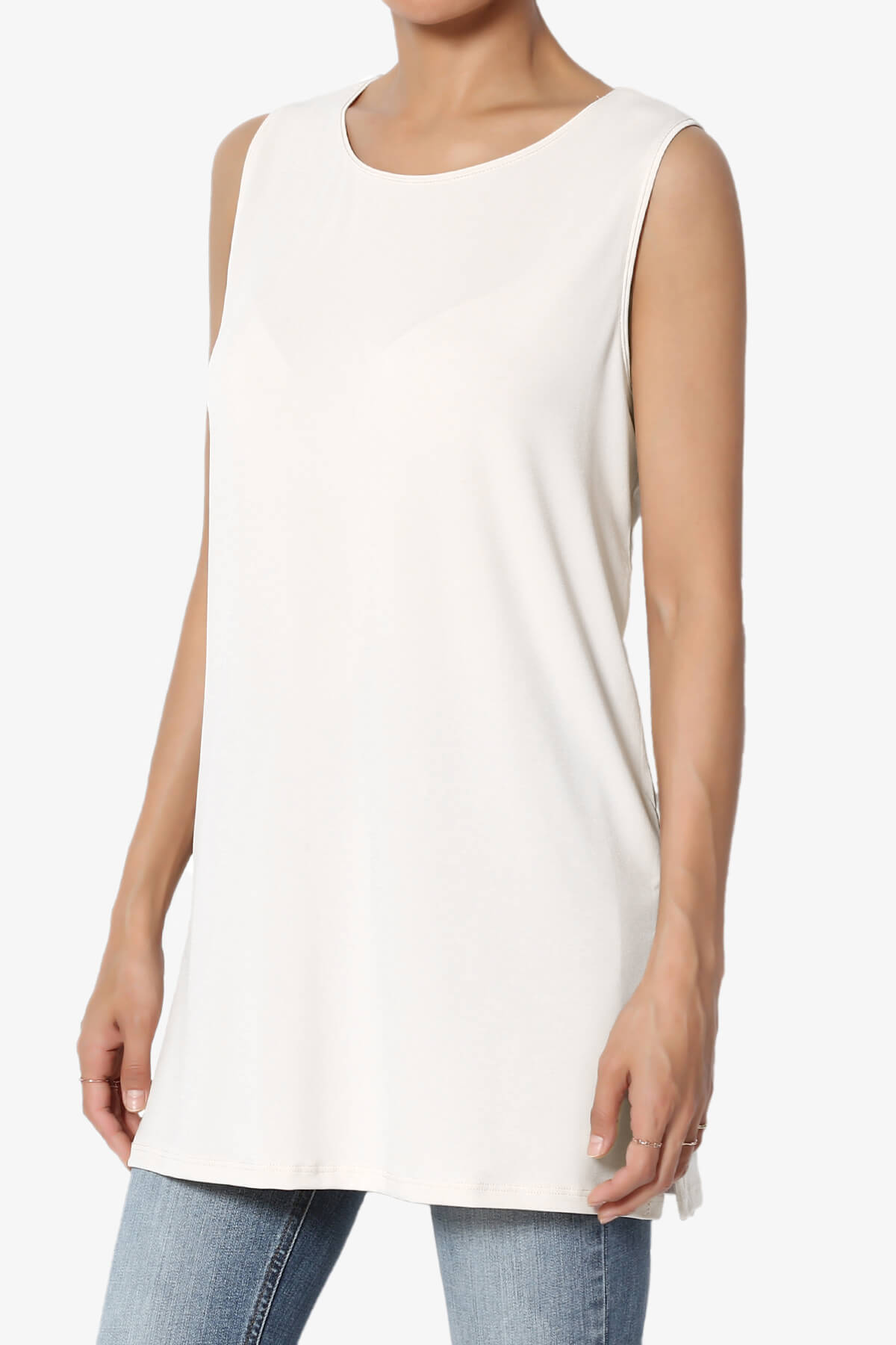 Load image into Gallery viewer, Lilly Sleeveless Side Slit Fluid Knit Tank Top IVORY_3
