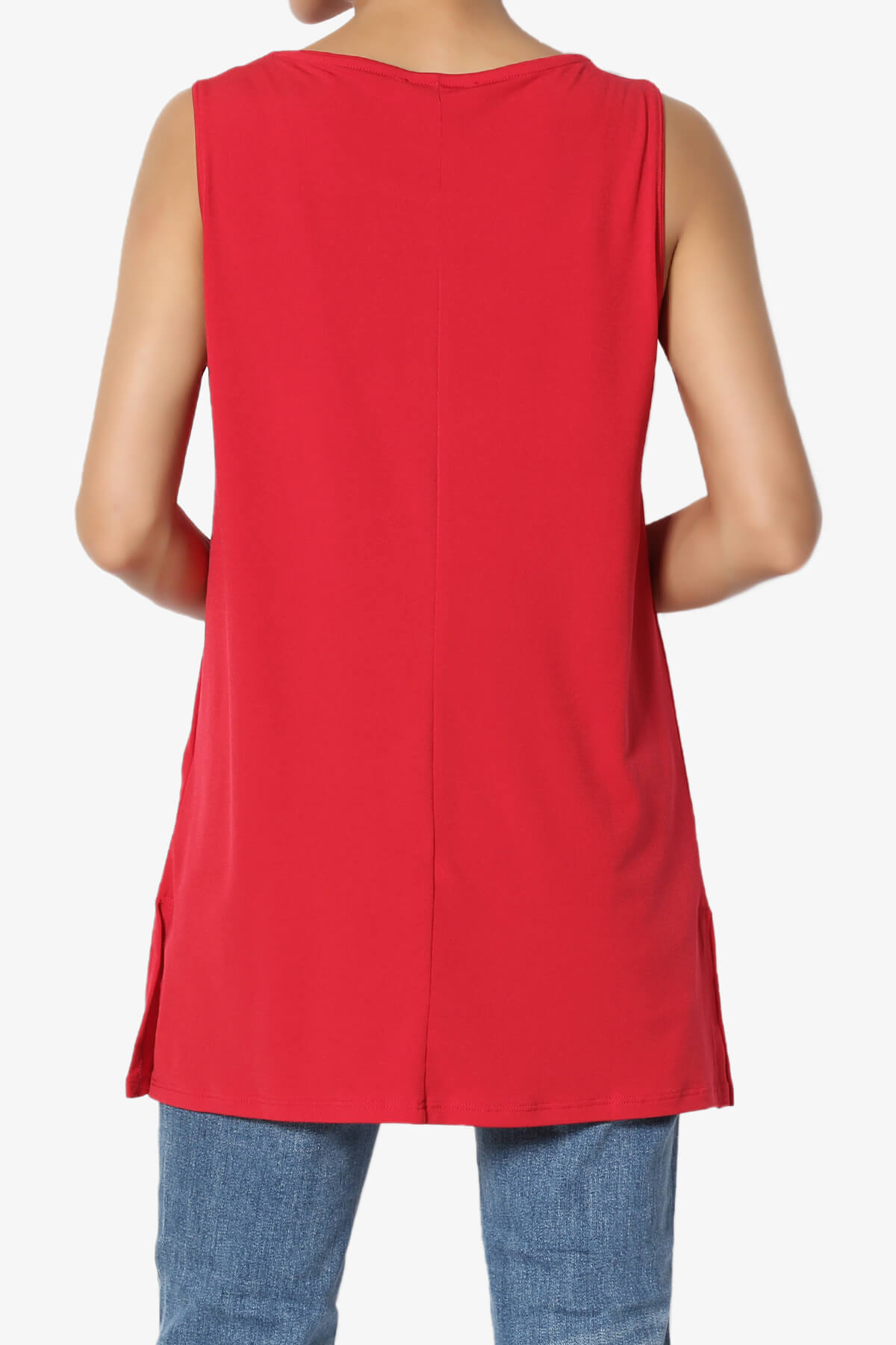 Lilly Sleeveless Side Slit Fluid Knit Tank Top RED_2