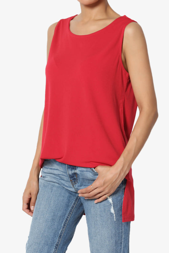 Lilly Sleeveless Side Slit Fluid Knit Tank Top RED_3