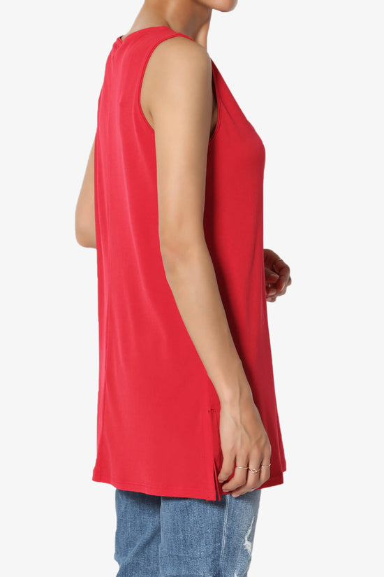 Lilly Sleeveless Side Slit Fluid Knit Tank Top RED_4