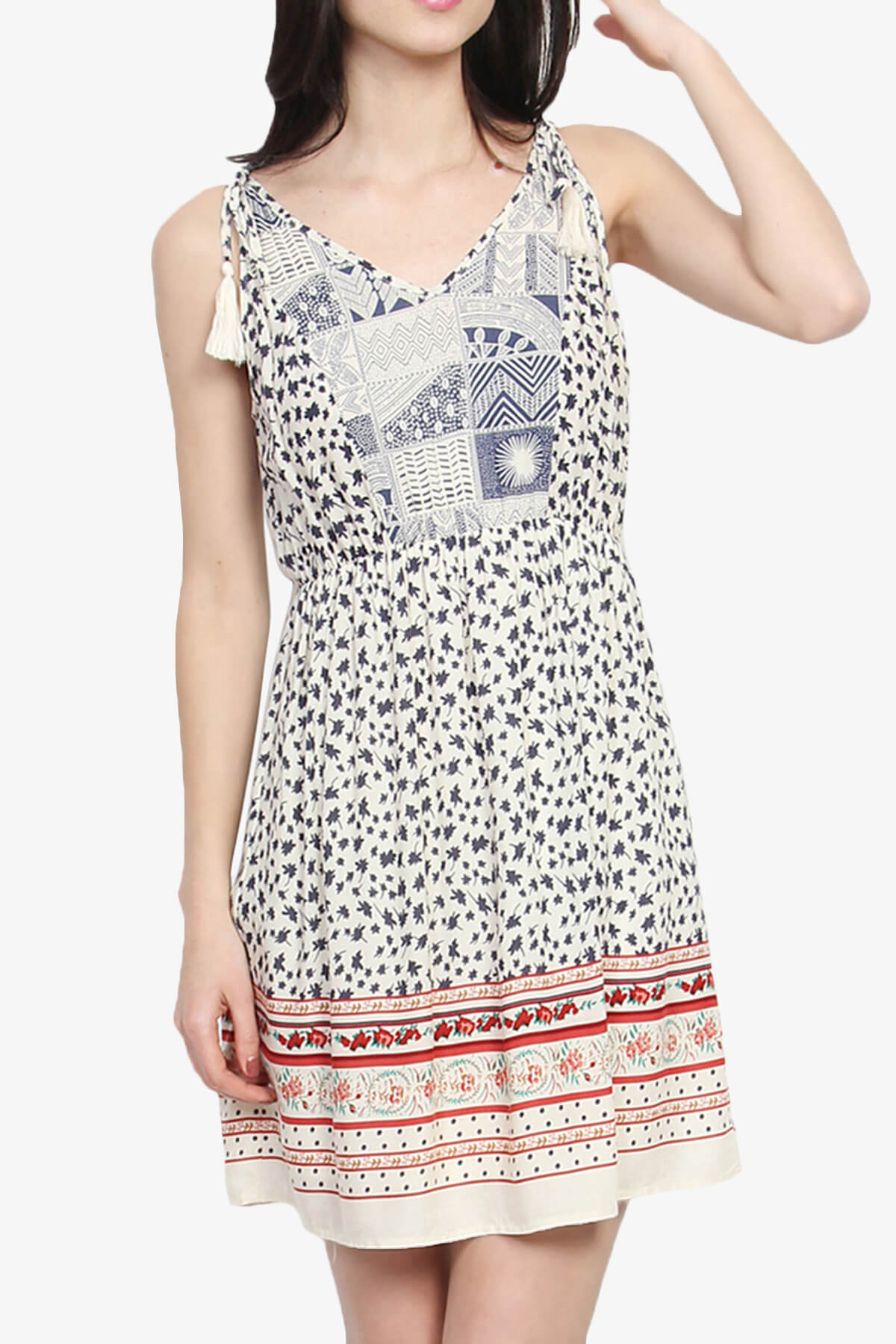 Load image into Gallery viewer, Lily Sleeveless Printed Fit &amp;amp; Flare Dress CREAM_1
