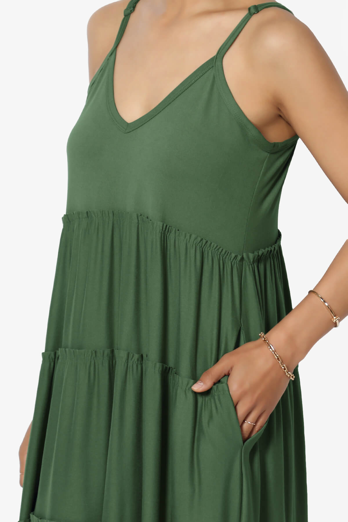 Load image into Gallery viewer, Livvy V-Neck Tiered Cami Maxi Dress ARMY GREEN_5
