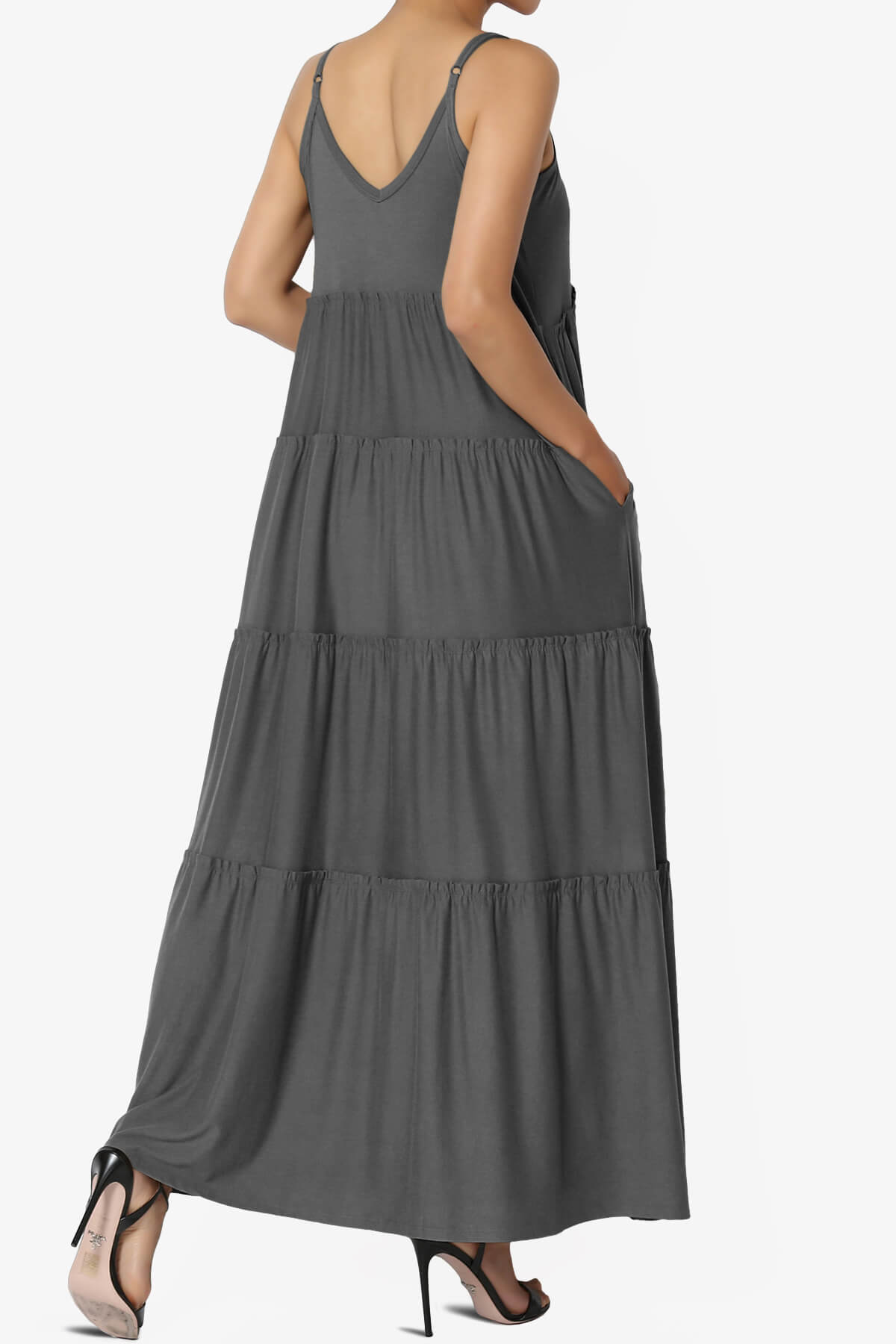 Load image into Gallery viewer, Livvy V-Neck Tiered Cami Maxi Dress ASH GREY_4
