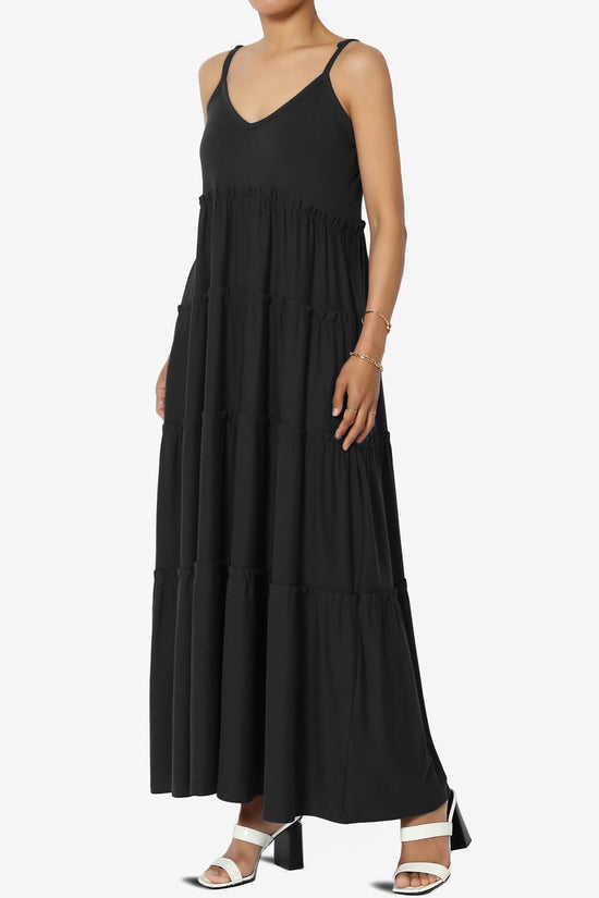 Load image into Gallery viewer, Livvy V-Neck Tiered Cami Maxi Dress BLACK_3
