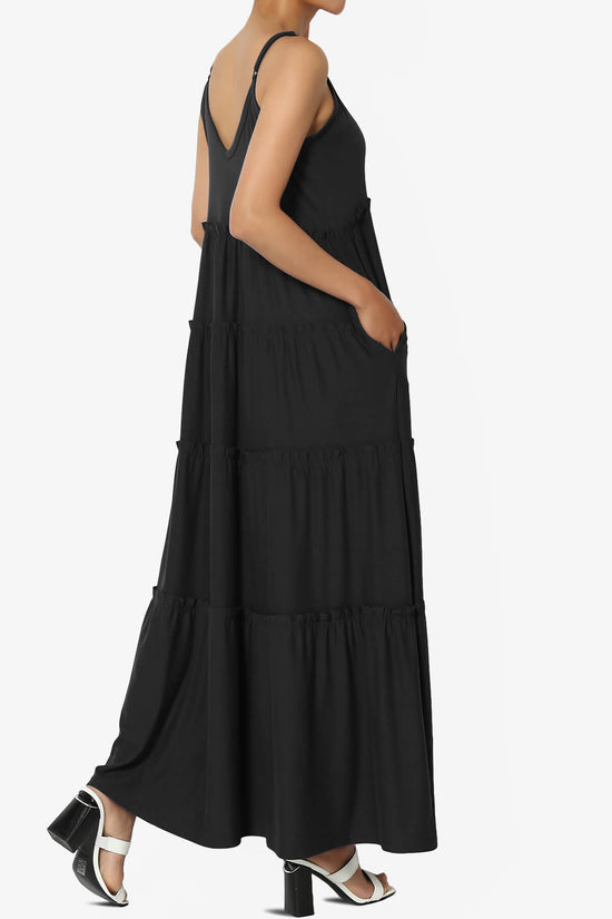 Load image into Gallery viewer, Livvy V-Neck Tiered Cami Maxi Dress BLACK_4

