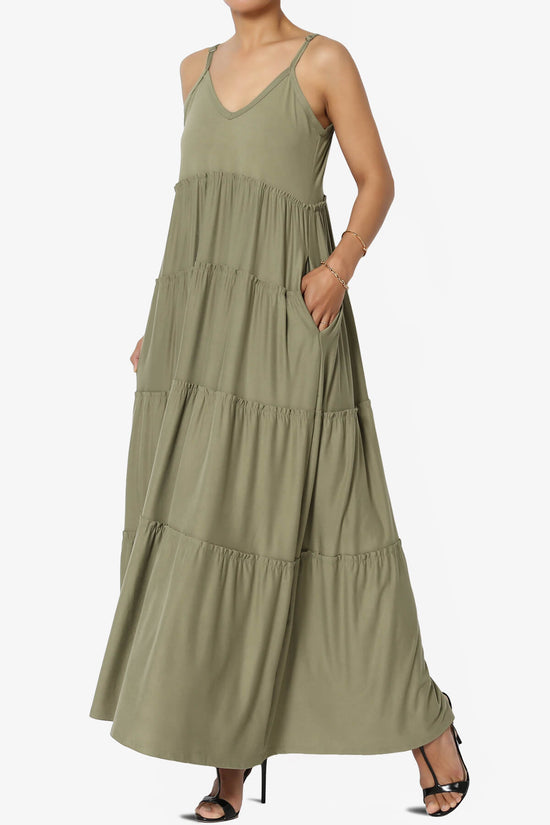 Load image into Gallery viewer, Livvy V-Neck Tiered Cami Maxi Dress KHAKI GREEN_3
