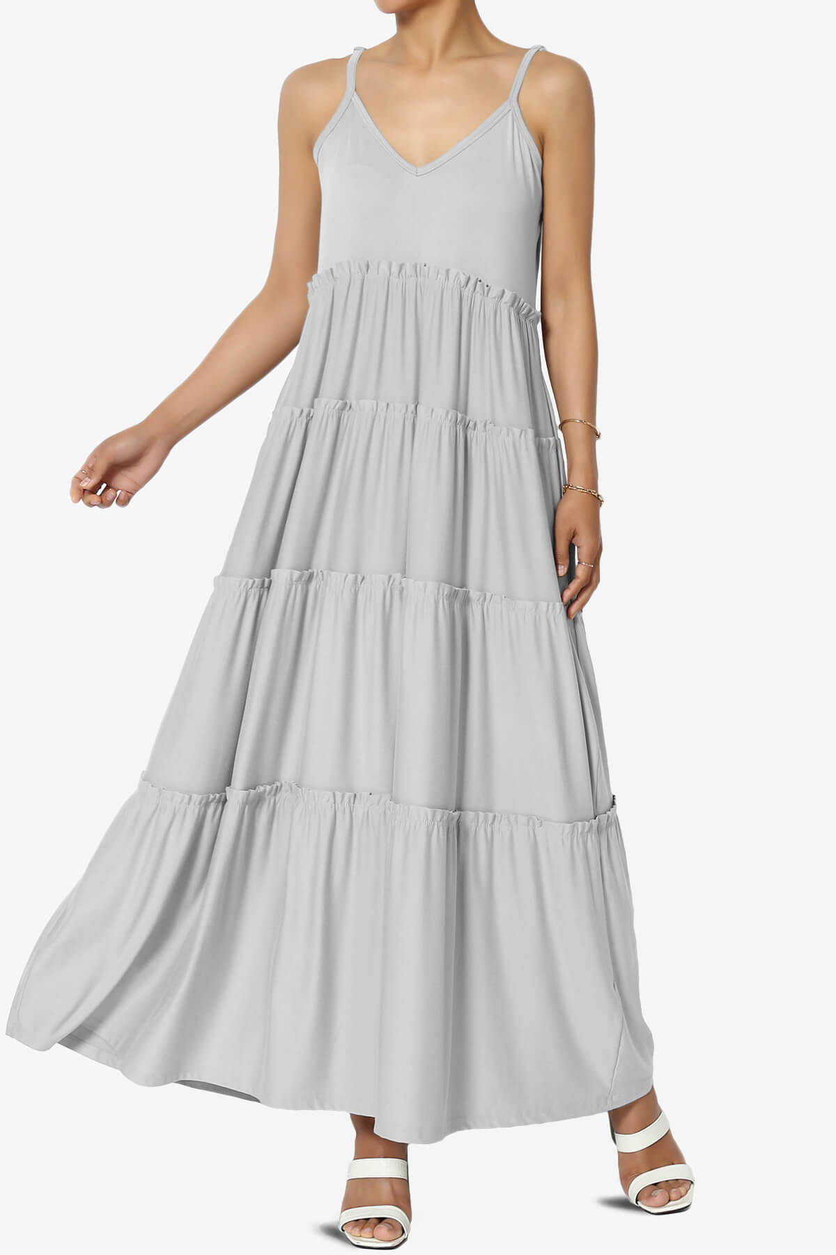 Load image into Gallery viewer, Livvy V-Neck Tiered Cami Maxi Dress LIGHT GREY_1
