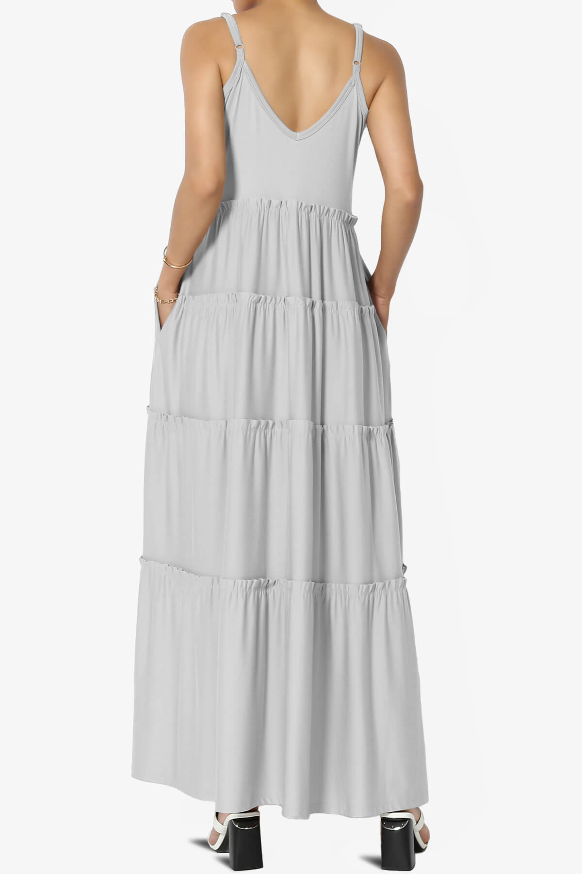 Load image into Gallery viewer, Livvy V-Neck Tiered Cami Maxi Dress LIGHT GREY_2
