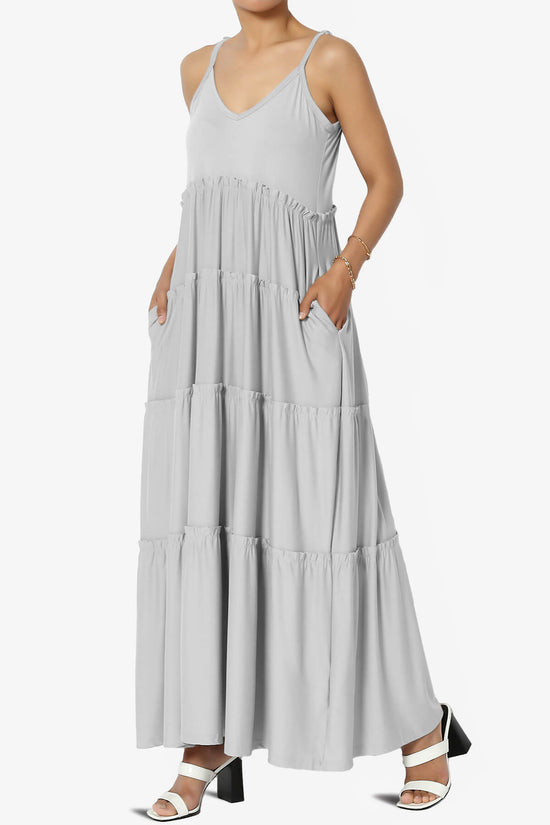 Load image into Gallery viewer, Livvy V-Neck Tiered Cami Maxi Dress LIGHT GREY_3
