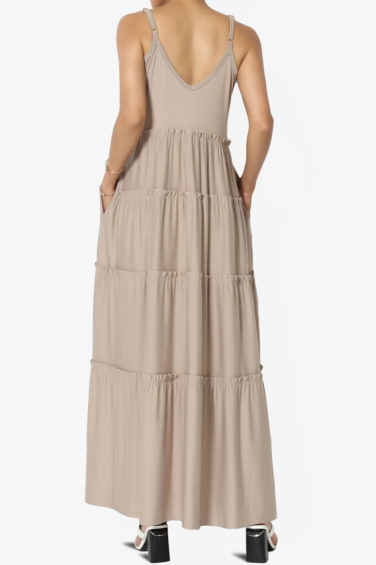 Load image into Gallery viewer, Livvy V-Neck Tiered Cami Maxi Dress LIGHT MOCHA_2

