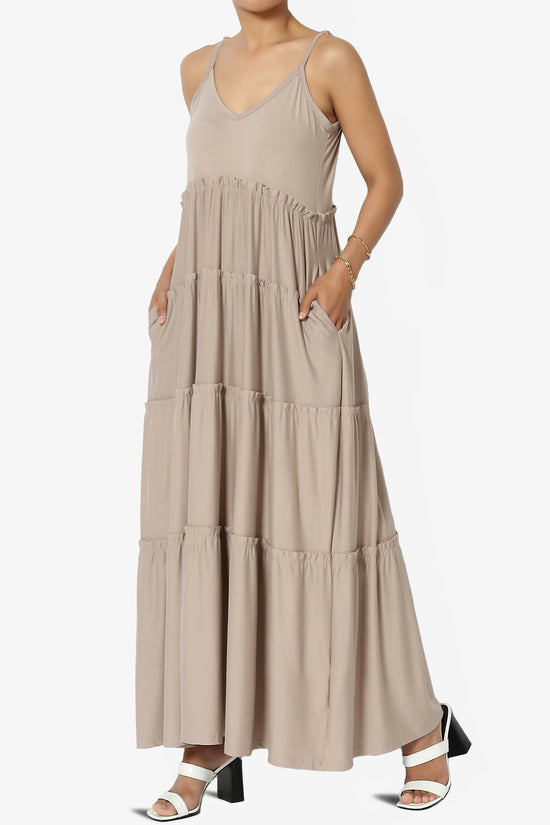 Load image into Gallery viewer, Livvy V-Neck Tiered Cami Maxi Dress LIGHT MOCHA_3

