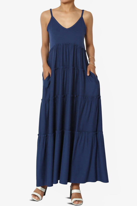 Load image into Gallery viewer, Livvy V-Neck Tiered Cami Maxi Dress LIGHT NAVY_1
