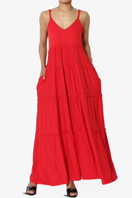 Livvy V-Neck Tiered Cami Maxi Dress RED_1