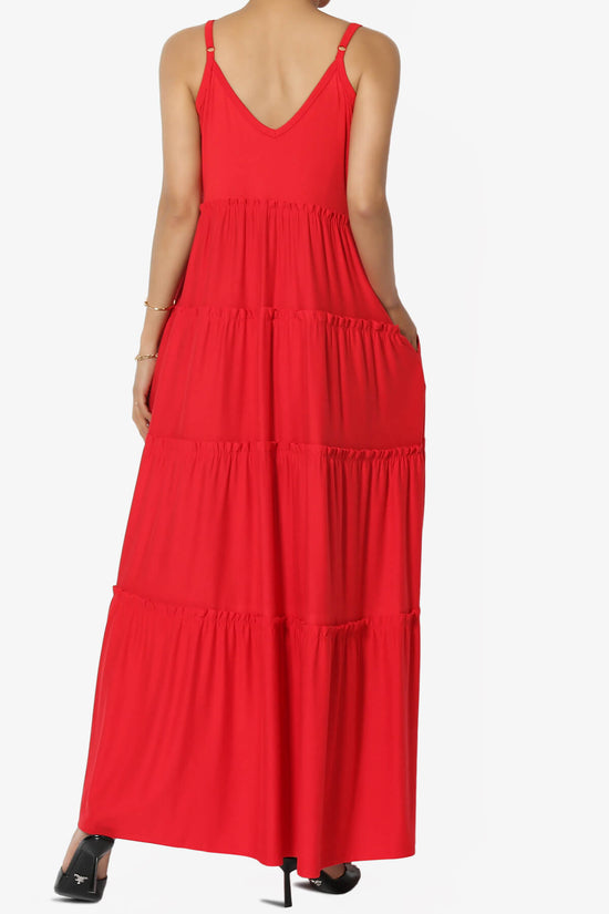 Load image into Gallery viewer, Livvy V-Neck Tiered Cami Maxi Dress RED_2
