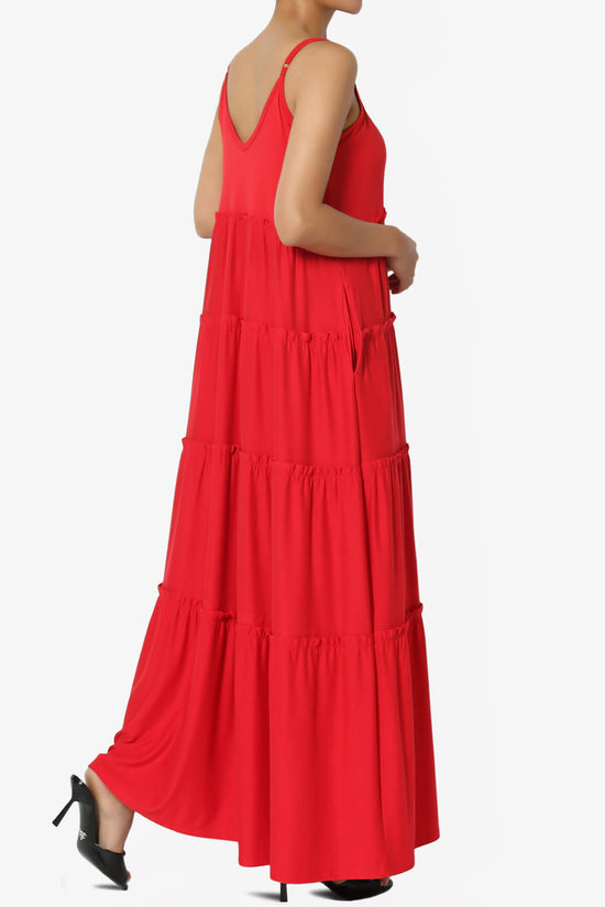Livvy V-Neck Tiered Cami Maxi Dress RED_4
