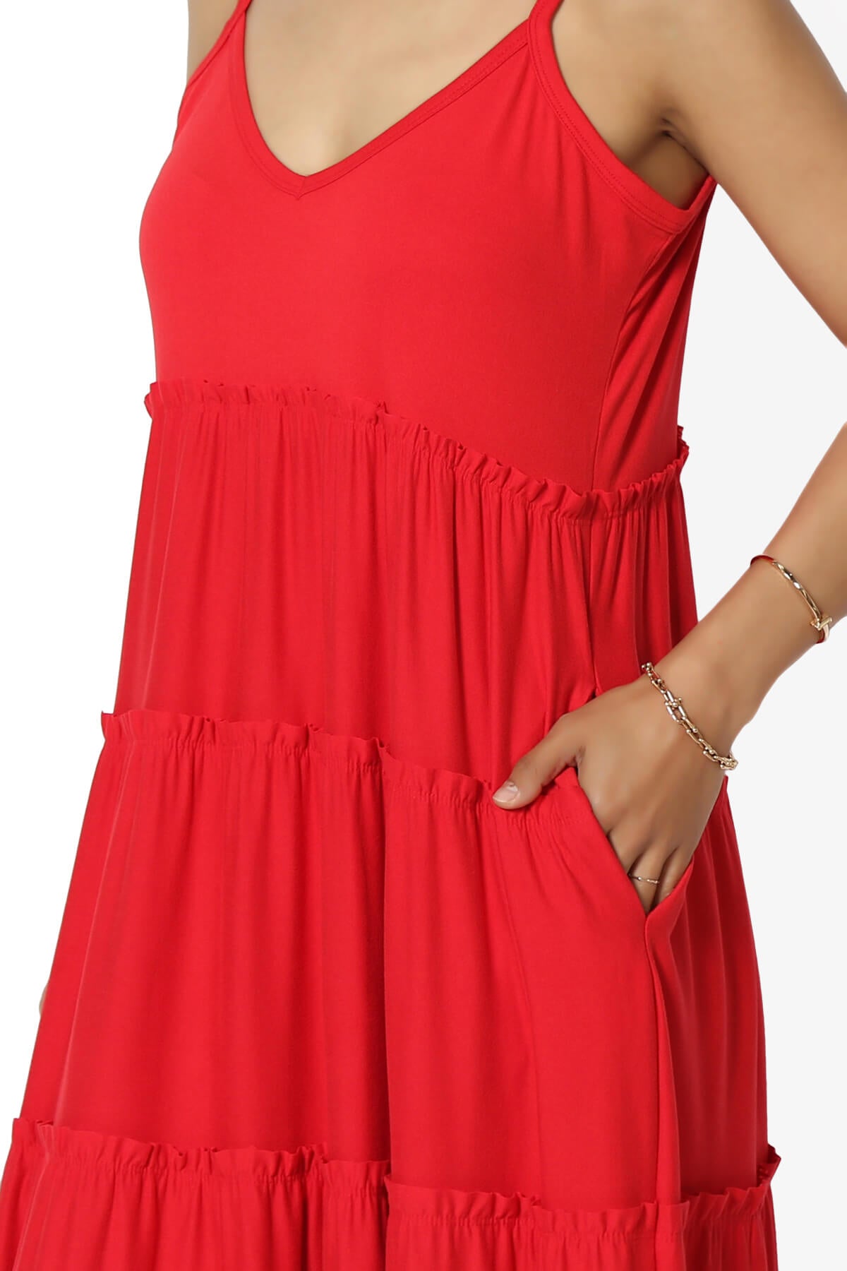 Load image into Gallery viewer, Livvy V-Neck Tiered Cami Maxi Dress RED_5

