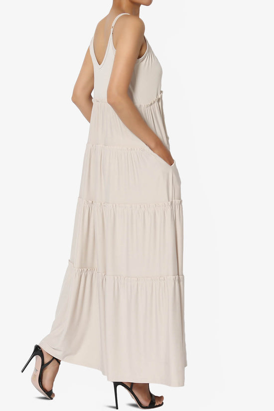 Load image into Gallery viewer, Livvy V-Neck Tiered Cami Maxi Dress SAND BEIGE_4
