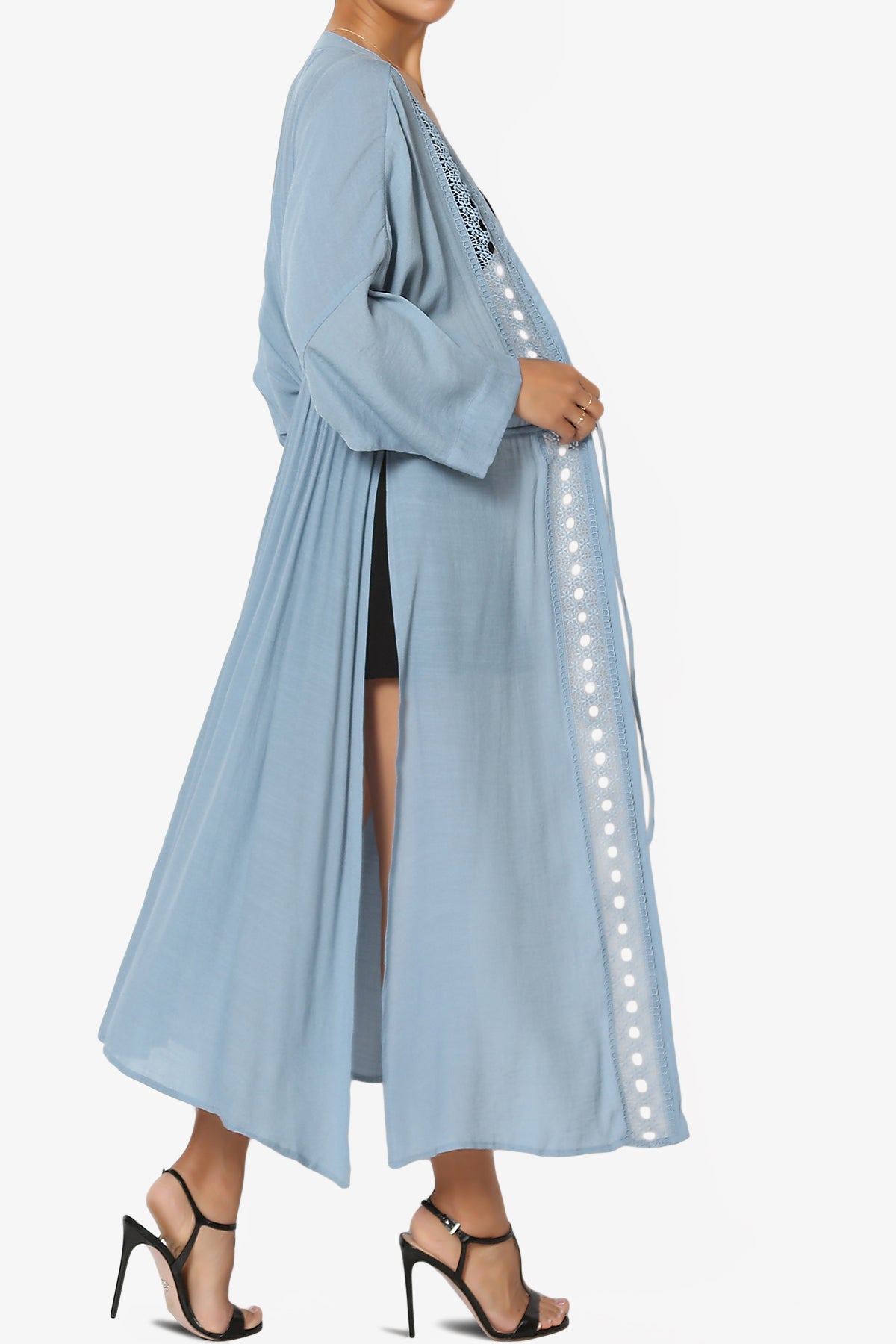 Load image into Gallery viewer, Sunlace Lace Trim High Slit Caftan LIGHT%20BLUE_4
