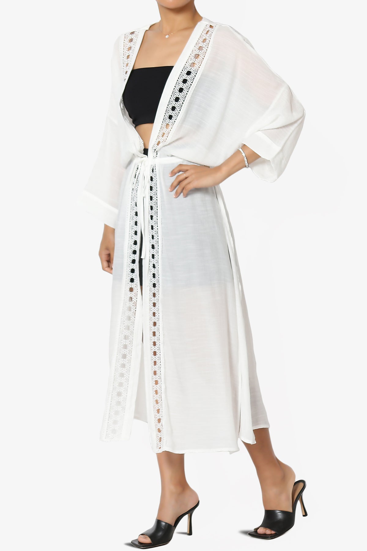 Load image into Gallery viewer, Sunlace Lace Trim High Slit Caftan OFF%20WHITE_3
