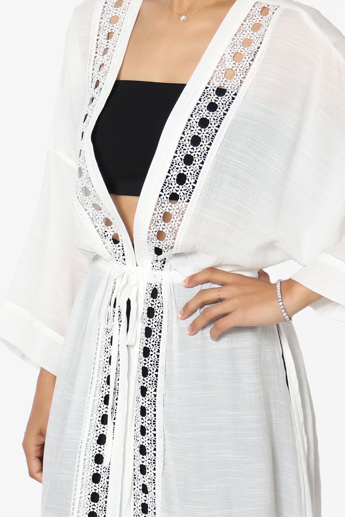 Load image into Gallery viewer, Sunlace Lace Trim High Slit Caftan OFF%20WHITE_5
