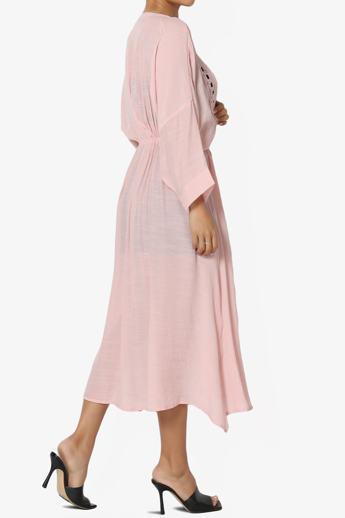 Load image into Gallery viewer, Sunlace Lace Trim High Slit Caftan PINK_4
