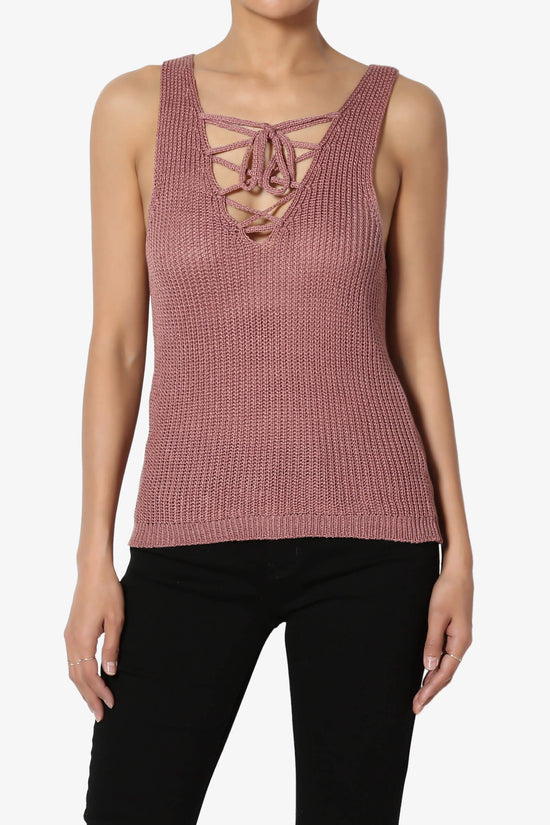Load image into Gallery viewer, Petula Lace Up Ribbed Tank Top MAUVE_1
