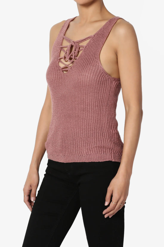 Load image into Gallery viewer, Petula Lace Up Ribbed Tank Top MAUVE_3
