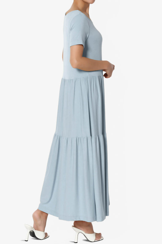 Macie Short Sleeve Tiered Jersey Long Midi Dress ASH BLUE_4