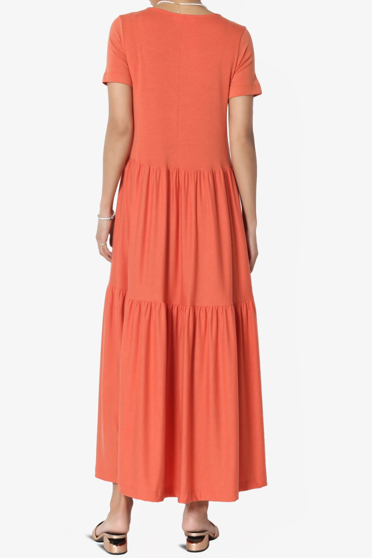 Load image into Gallery viewer, Macie Short Sleeve Tiered Jersey Long Midi Dress ASH COPPER_2
