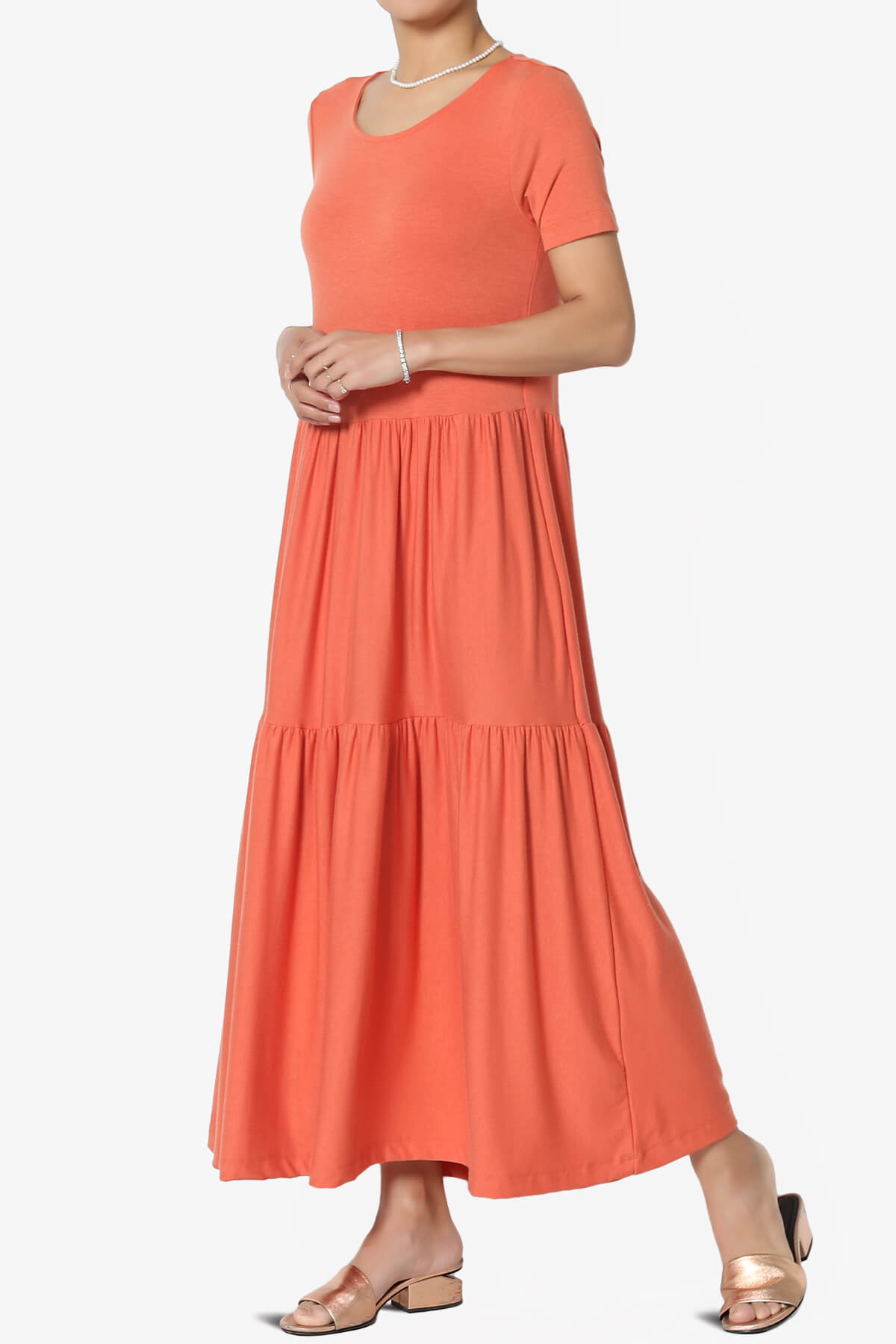 Load image into Gallery viewer, Macie Short Sleeve Tiered Jersey Long Midi Dress ASH COPPER_3
