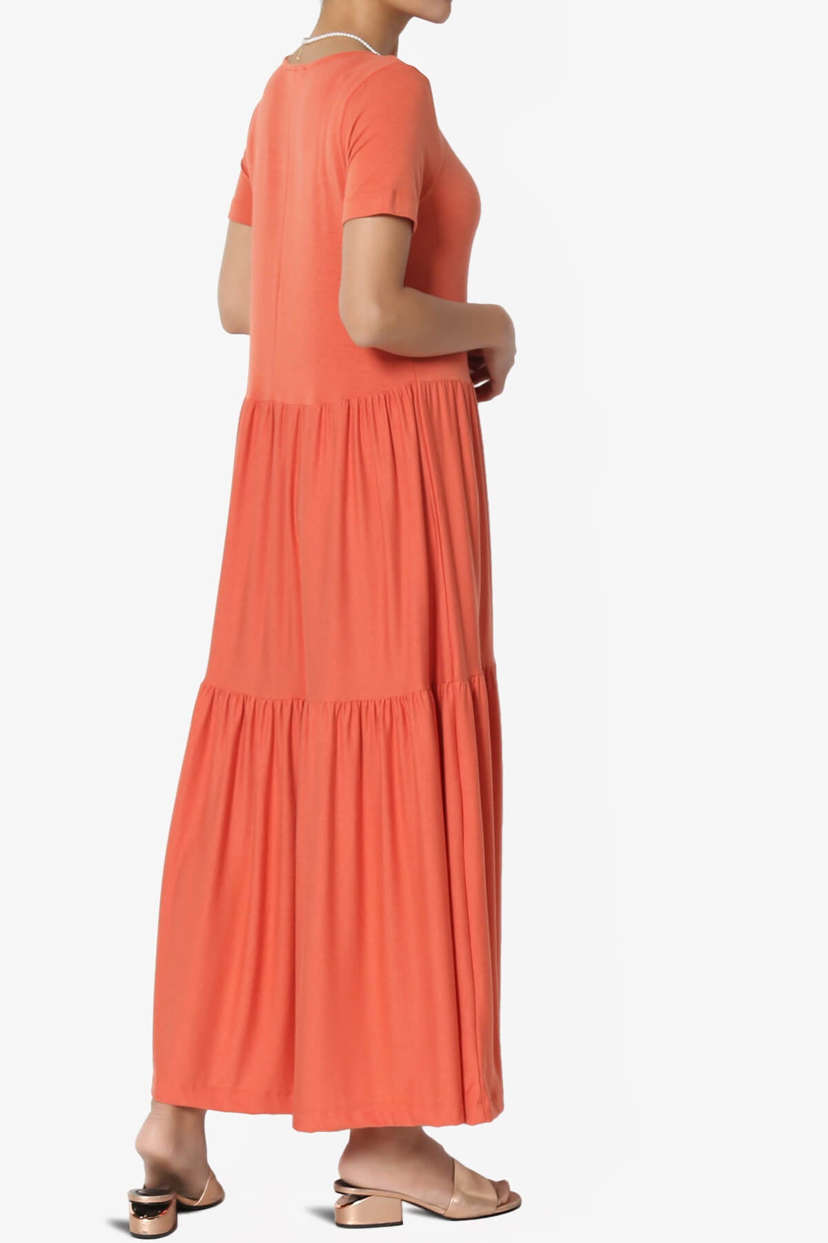 Load image into Gallery viewer, Macie Short Sleeve Tiered Jersey Long Midi Dress ASH COPPER_4
