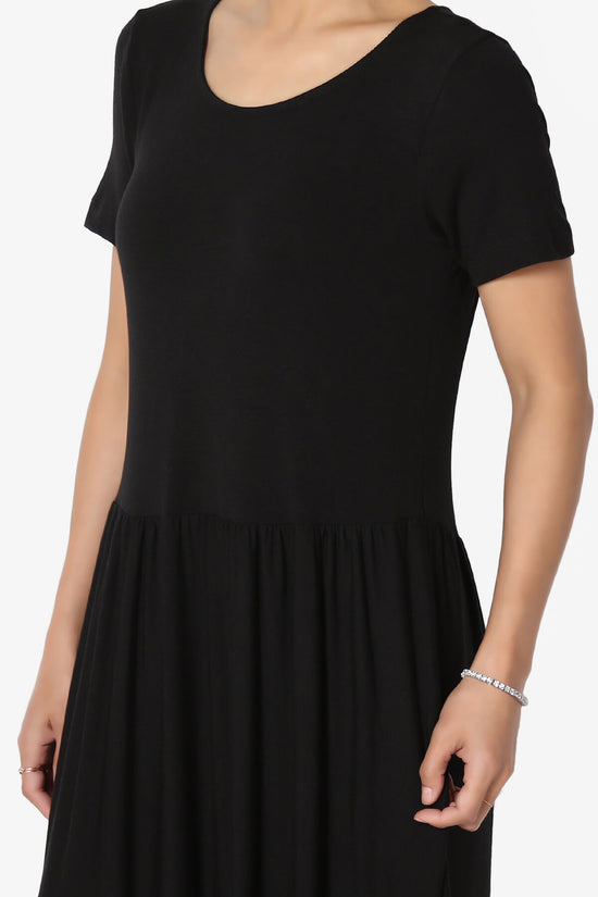 Macie Short Sleeve Tiered Jersey Long Midi Dress BLACK_5