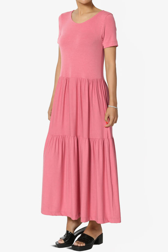 Load image into Gallery viewer, Macie Short Sleeve Tiered Jersey Long Midi Dress DESERT ROSE_3
