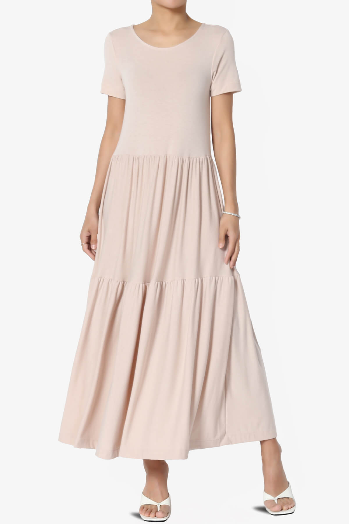 Load image into Gallery viewer, Macie Short Sleeve Tiered Jersey Long Midi Dress DUSTY BLUSH_1
