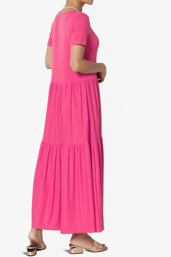 Load image into Gallery viewer, Macie Short Sleeve Tiered Jersey Long Midi Dress FUCHSIA_4
