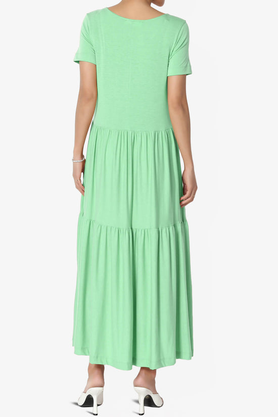 Load image into Gallery viewer, Macie Short Sleeve Tiered Jersey Long Midi Dress GREEN MINT_2

