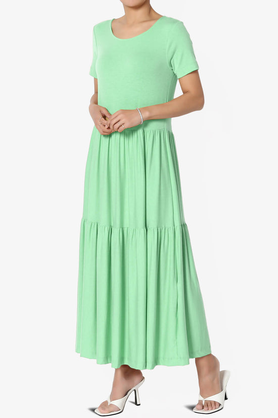 Macie Short Sleeve Tiered Jersey Long Midi Dress GREEN MINT_3