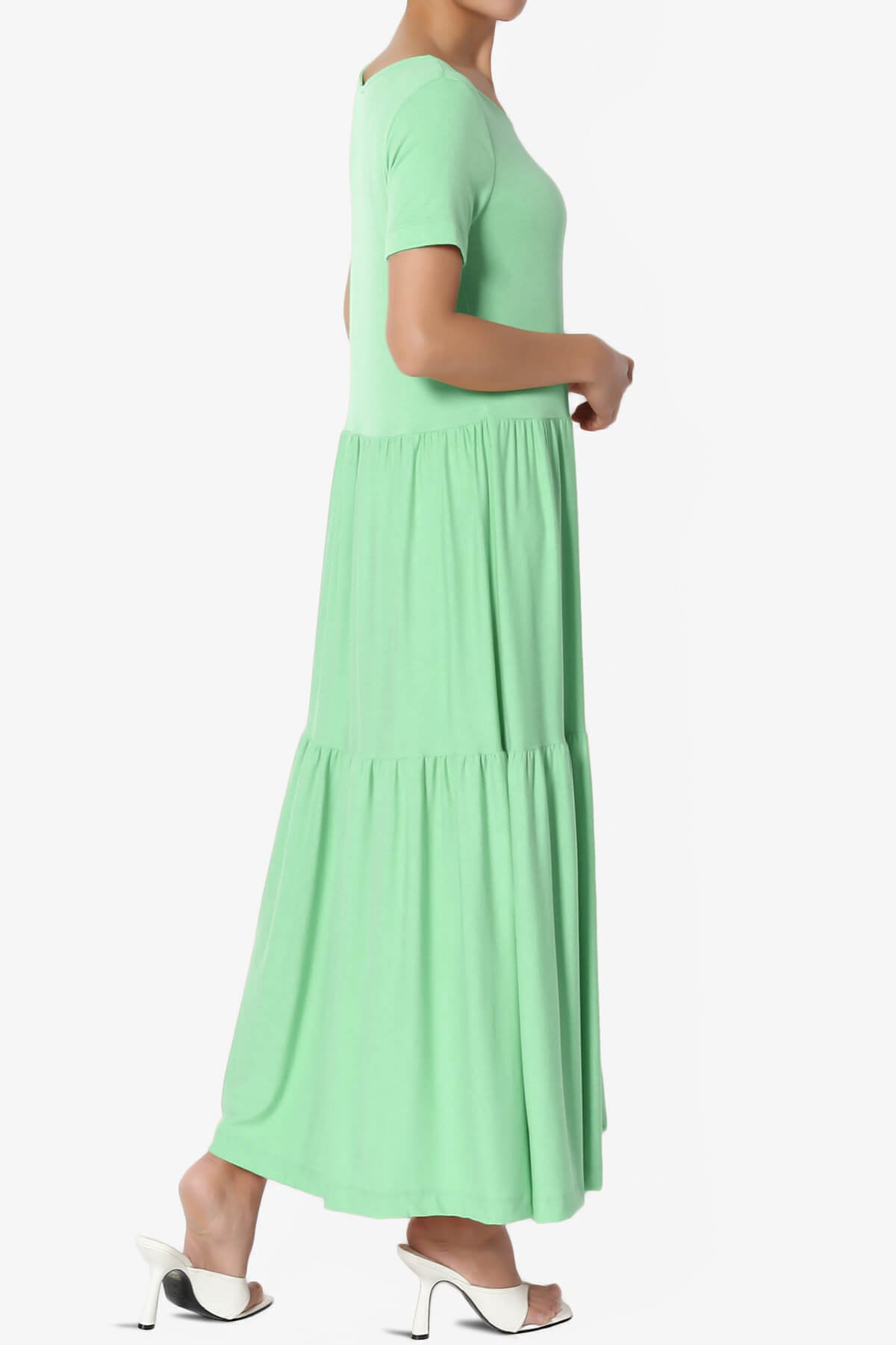 Load image into Gallery viewer, Macie Short Sleeve Tiered Jersey Long Midi Dress GREEN MINT_4
