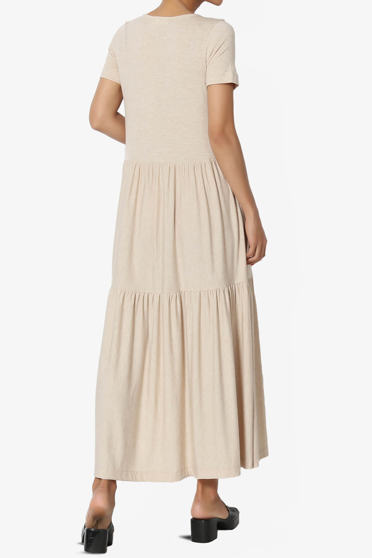 Load image into Gallery viewer, Macie Short Sleeve Tiered Jersey Long Midi Dress HEATHER BEIGE_2
