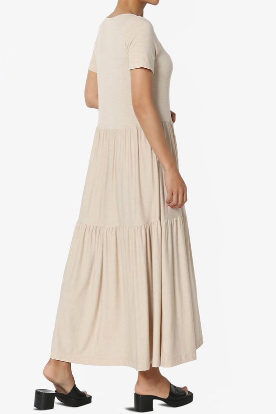 Load image into Gallery viewer, Macie Short Sleeve Tiered Jersey Long Midi Dress HEATHER BEIGE_4
