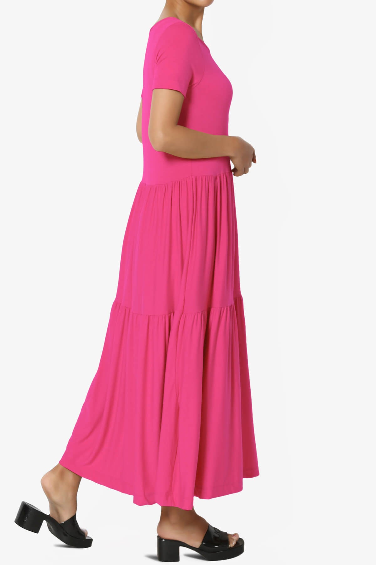 Load image into Gallery viewer, Macie Short Sleeve Tiered Jersey Long Midi Dress HOT PINK_4
