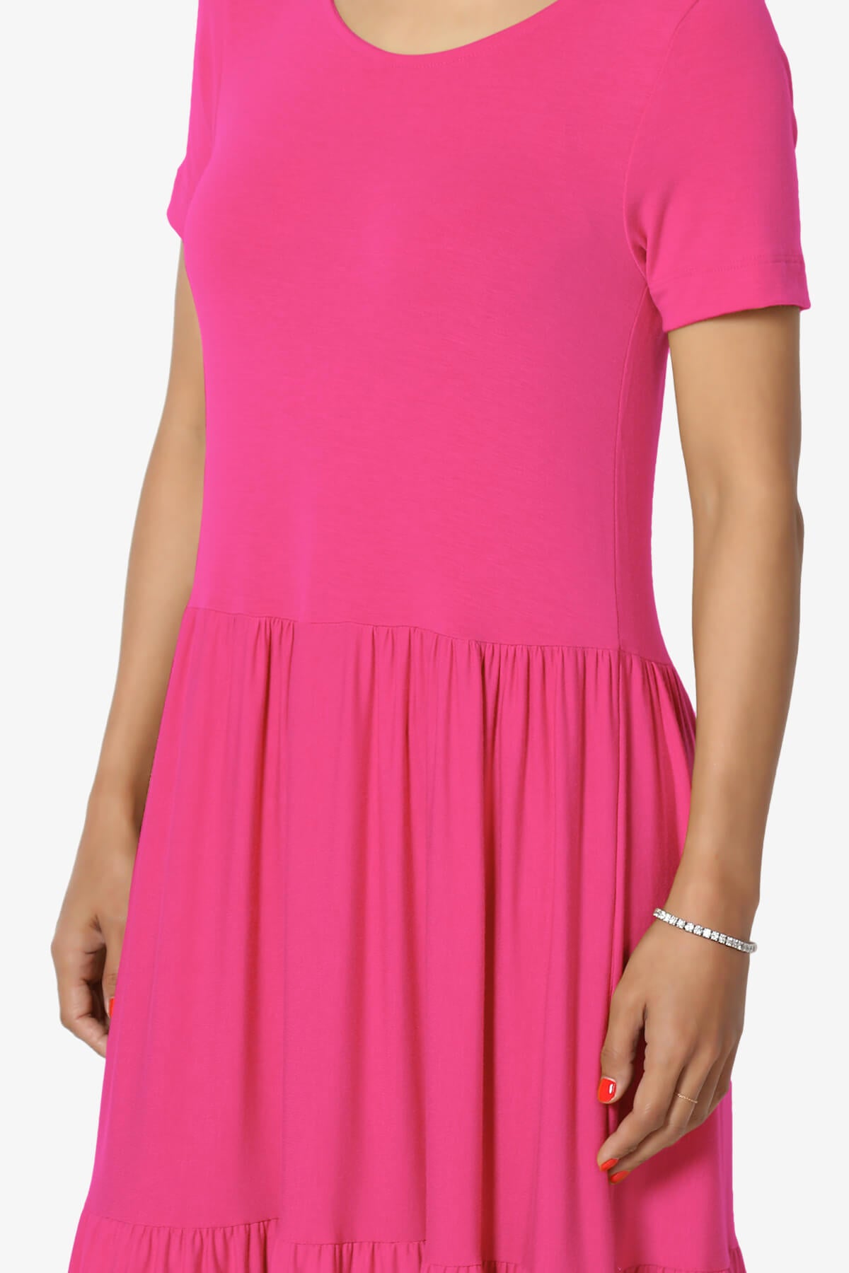 Load image into Gallery viewer, Macie Short Sleeve Tiered Jersey Long Midi Dress HOT PINK_5
