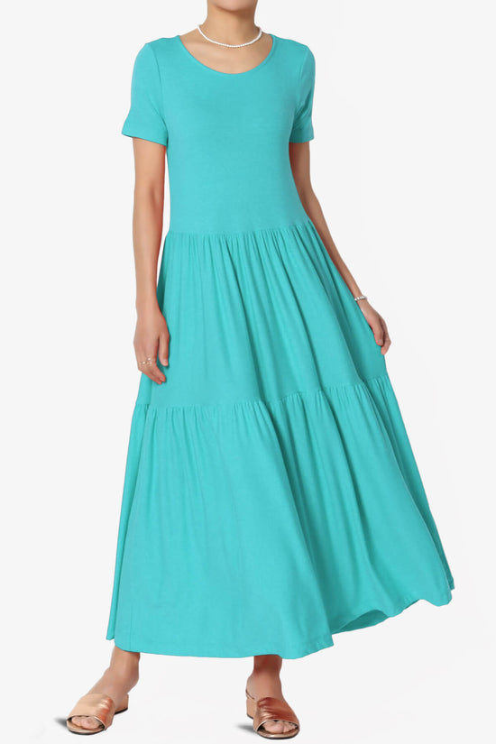 Load image into Gallery viewer, Macie Short Sleeve Tiered Jersey Long Midi Dress ICE BLUE_1
